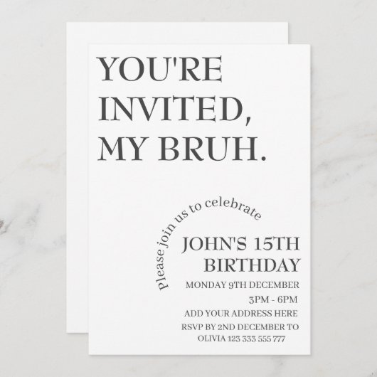 JE BENT UITGENODIGD, MIJN BRUH Funny Birthday gepe Kaart (Voorkant / Achterkant)