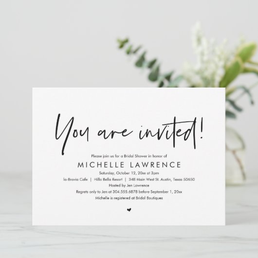 Je bent uitgenodigd, modern Casual Vrijgezellenfee Kaart (Staand voorkant)