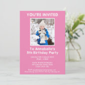 Je bent uitgenodigd Naam en foto roze verjaardagsf Kaart (Staand voorkant)