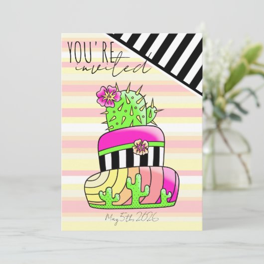 "Je bent uitgenodigd" Neon Cactus Uitnodiging (Staand voorkant)