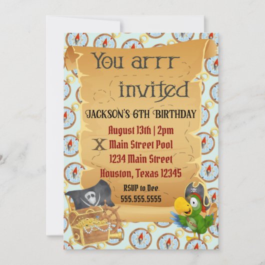 "Je bent uitgenodigd" Pirate Verjaardag uitnodigin Kaart (Voorkant)