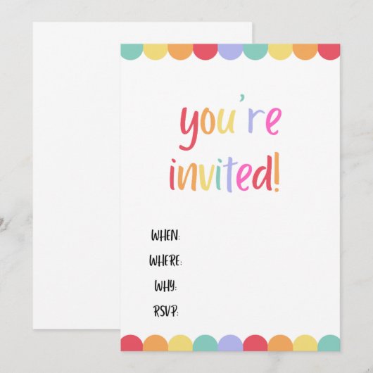 Je bent uitgenodigd! Regenboog blanco kaart (Voorkant / Achterkant)