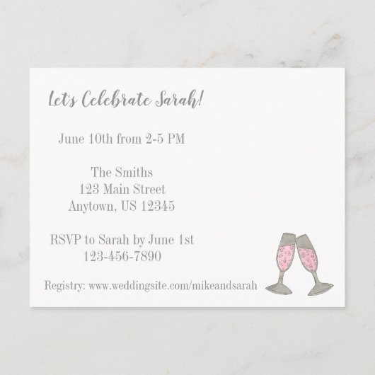 Je Bent Uitgenodigd Roze Champagne Glas Bruids Bru Uitnodiging Briefkaart (Achterkant)