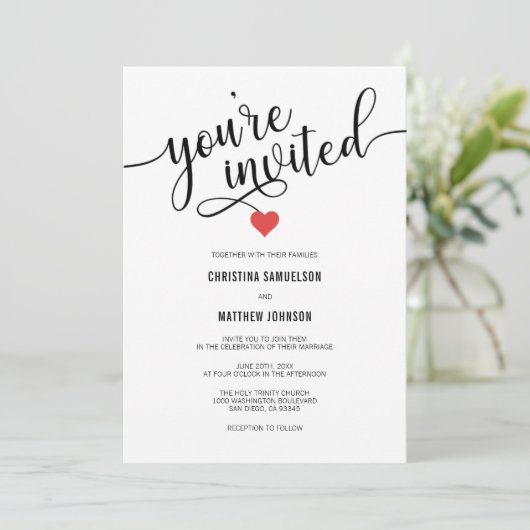 Je bent uitgenodigd voor Black White Red Valentijn Kaart (Staand voorkant)