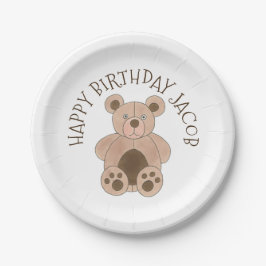 Je bent uitgenodigd voor Brown Teddy Bear Birthday Papieren Bordje