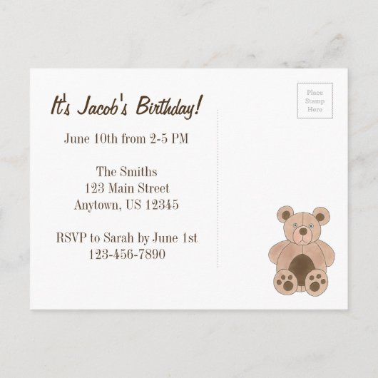 Je bent uitgenodigd voor Brown Teddy Bear Birthday Uitnodiging Briefkaart (Achterkant)