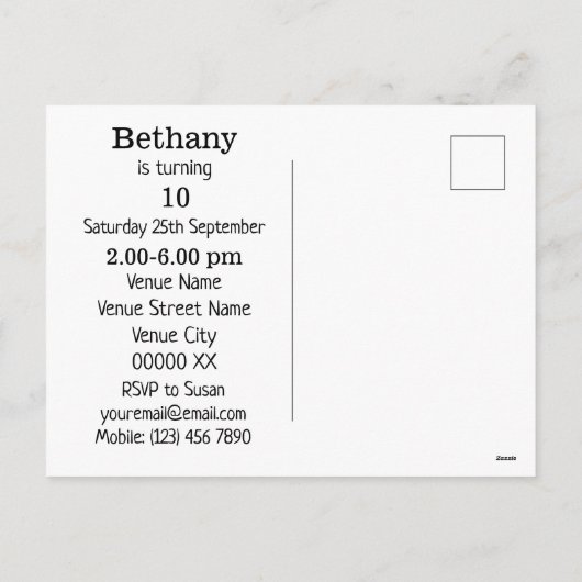 Je bent uitgenodigd voor de Aardappe Birthday Girl Feestdagenkaart (Achterkant)