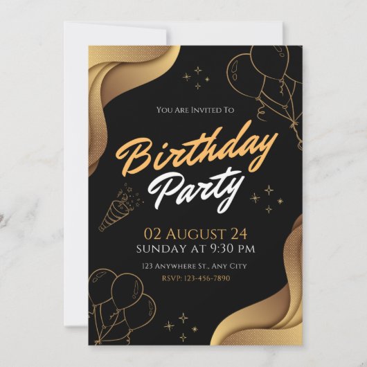 "Je bent uitgenodigd voor een Birthday Bash!" Kaart (Voorkant)