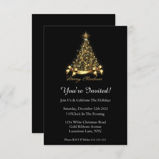 Je bent uitgenodigd voor een elegant, stijlvol gou kaart (Voorkant / Achterkant)