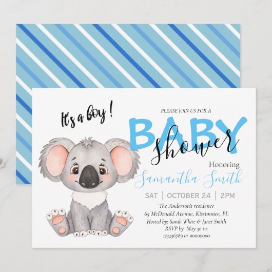 Je bent uitgenodigd voor een Koala Baby shower Aankondiging (Voorkant / Achterkant)
