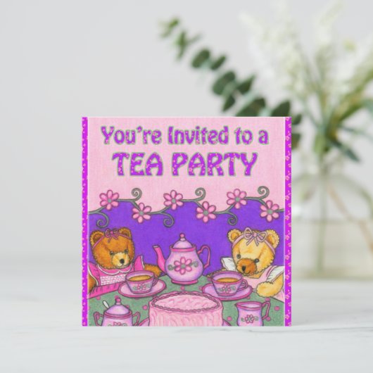 Je bent uitgenodigd voor een Tea Party card~Teddy  Kaart (Staand voorkant)