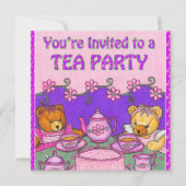 Je bent uitgenodigd voor een Tea Party card~Teddy  Kaart (Voorkant)
