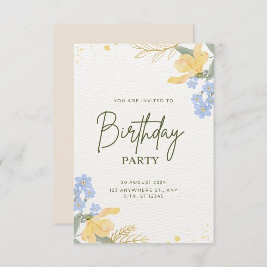 "Je bent uitgenodigd voor een verjaardagsfeestje!" (Voorkant / Achterkant)