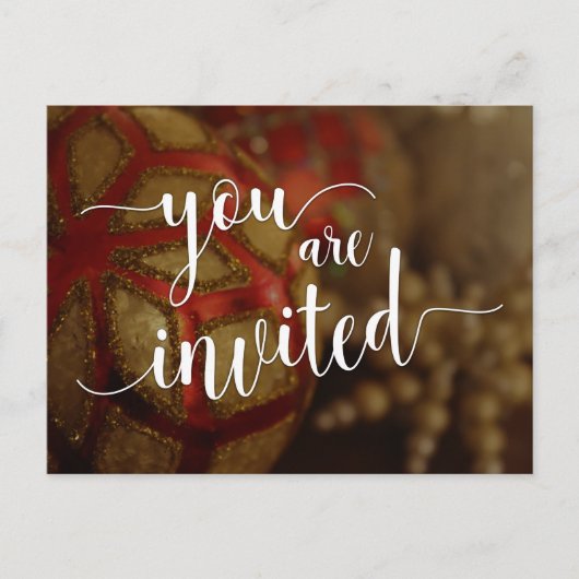 Je bent uitgenodigd voor kerstfeest, decoraties briefkaart (Voorkant)
