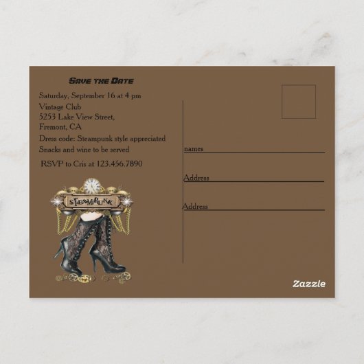 Je bent uitgenodigd voor mijn Steampunk reüleparty Briefkaart (Achterkant)