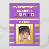 Je bent vandaag uitgenodigd voor het verjaardagsfe folie uitnodiging (Voorkant)