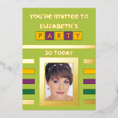 Je bent vandaag uitgenodigd voor het verjaardagsfe folie uitnodiging (Voorkant)