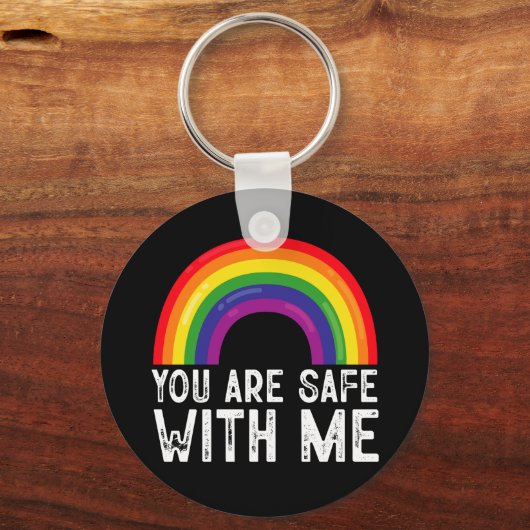 Je bent veilig bij mij LGBTQ Pride Maand Rainbow Sleutelhanger (Voorkant)