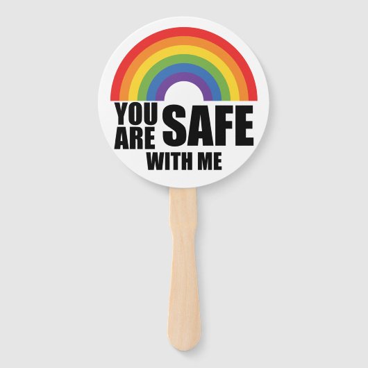 Je bent veilig bij mij LGBTQ Rainbow Pride Handwaaier (Voorkant)