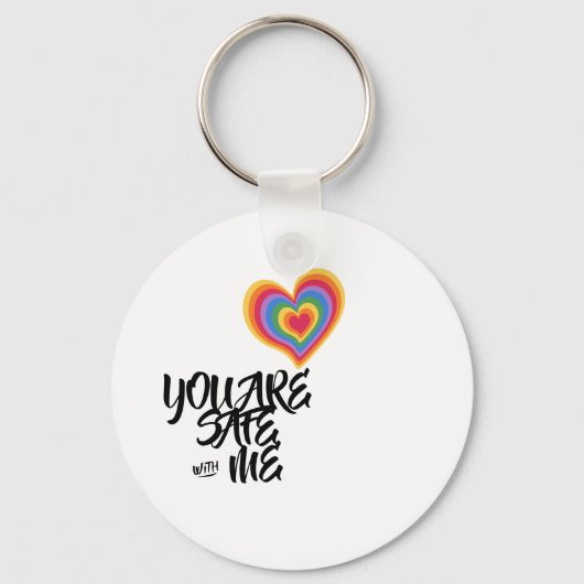 Je bent veilig bij mij LGBTQ Rainbow Pride Heart Sleutelhanger (Voorkant)