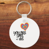 Je bent veilig bij mij LGBTQ Rainbow Pride Heart Sleutelhanger (Voorkant)