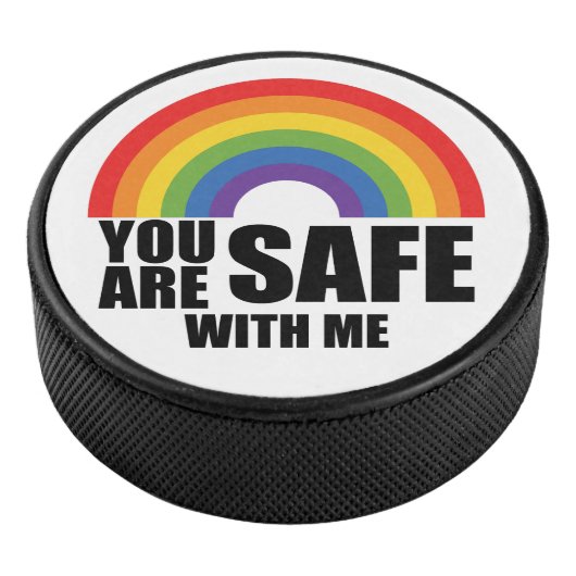 Je bent veilig bij mij LGBTQ Rainbow Pride Hockey Puck (3/4)