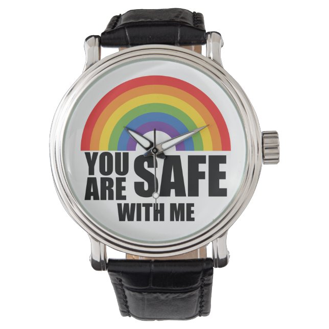 Je bent veilig bij mij LGBTQ Rainbow Pride Horloge (Voorkant)