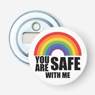 Je Bent Veilig Bij Mij LGBTQ Regenboog Trots Button Flesopener