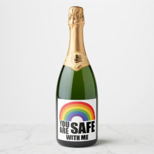 Je Bent Veilig Bij Mij LGBTQ Regenboog Trots Sparkling Wijnetiket