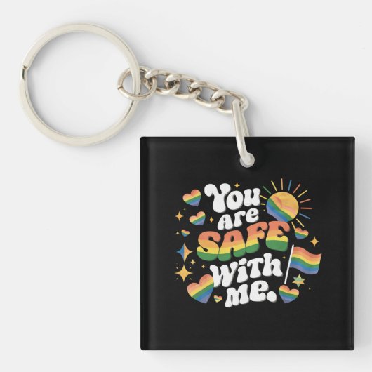 Je bent veilig met mij LGBT Rainbow Gay Sleutelhanger (Voorkant)
