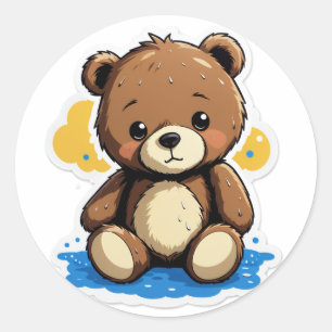 Je Bent Vergeten? – Verdrietige Teddy in de Regen Ronde Sticker