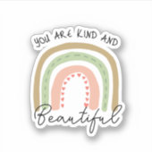 Je bent vriendelijk & mooi Boho Rainbow Quote Sticker (Voorkant)