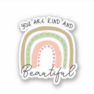 Je bent vriendelijk & mooi Boho Rainbow Quote Sticker