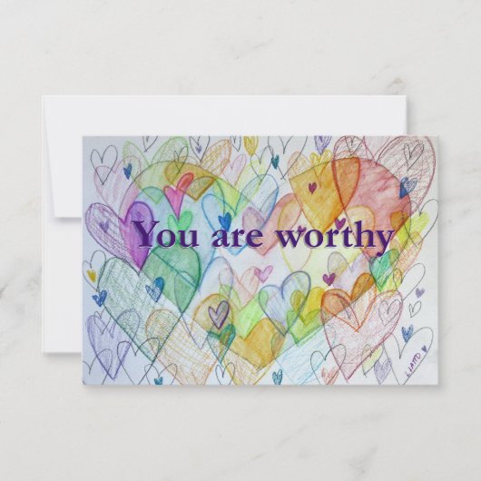 Je bent waardig Rainbow Hearts Art Note Kaart (Voorkant)