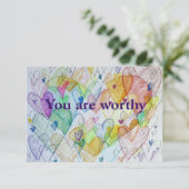 Je bent waardig Rainbow Hearts Art Note Kaart (Staand voorkant)