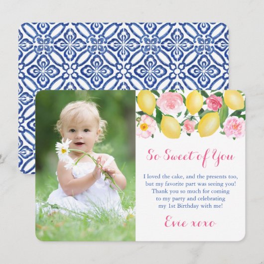 Je bent zo lief Positano-citroenen Roze Feest Foto Bedankkaart (Voorkant / Achterkant)