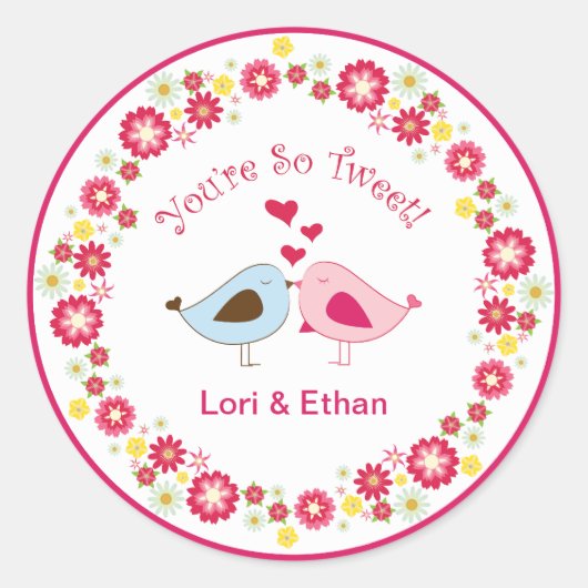 Je bent zo Tweet Tortelduifjes Hart Stickers (Voorkant)