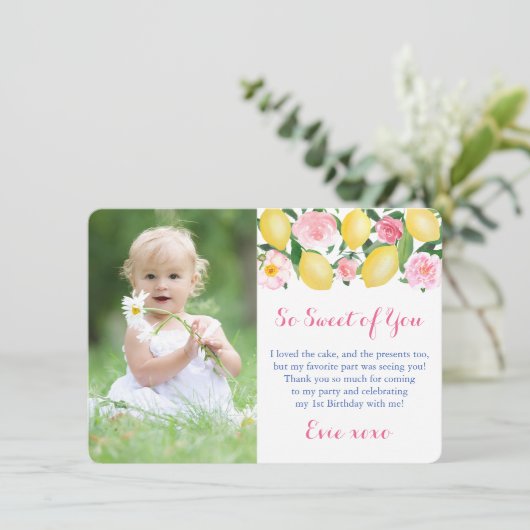 Je bent zo zoete Positano Lemons Pink Party Foto Bedankkaart (Staand voorkant)