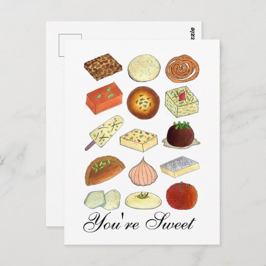 Je bent zoet Indiase Mithai Snoepjes Snoeperijen E Briefkaart (Voorkant / Achterkant)