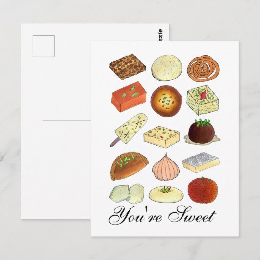 Je bent zoet Indiase Mithai Snoepjes Snoepgoed Ete Briefkaart (Voorkant / Achterkant)