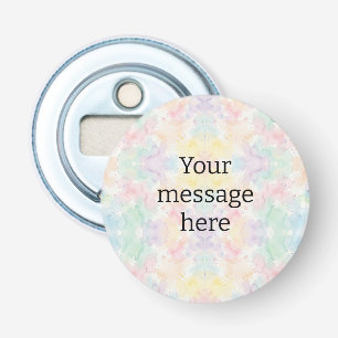Je bericht hier kleurrijke regenboog pastel monogr button flesopener