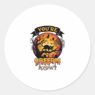 Je Bezorgt Me De Schrik Op Halloween Zwarte Kat Vo Ronde Sticker