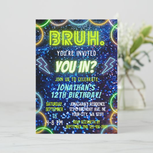 Je binnenbrengen? Neon Glow Blauw Groen Jongen Ver Kaart (Staand voorkant)