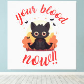 JE BLOED NU!! - Vampier kitten Canvas Afdruk (Insitu (Houten vloer))