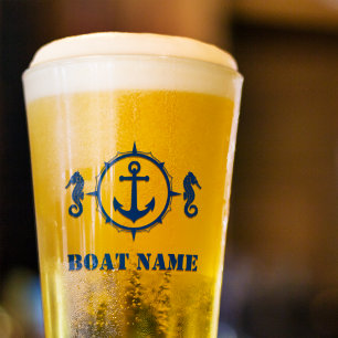 Je Boat naam Navy Blue Seahorse Anchor sh0a Glas