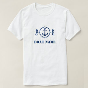 Je Boat naam Navy Blue Seahorse Anchor T-shirt