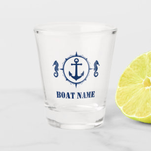 Je Boat naam Navy Seahorse Anchor Blue Shot Glas