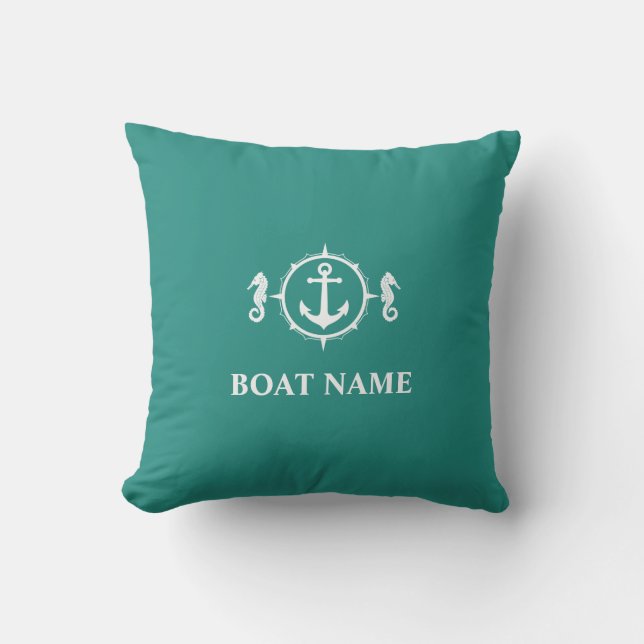 Je Boat naam Seahorse Anchor Blue sh0b Buitenkussen (Voorkant)