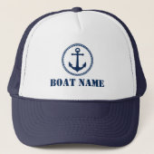Je Boat Name Navy White Zee Anchor Trucker Pet (Voorkant)