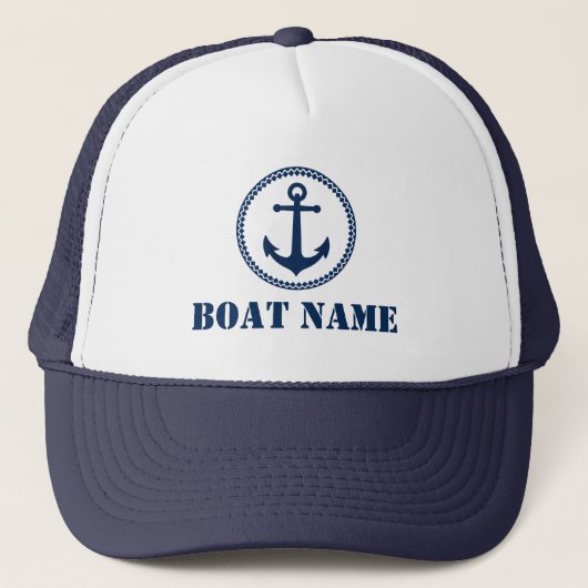 Je Boat Name Navy White Zee Anchor Trucker Pet (Voorkant)
